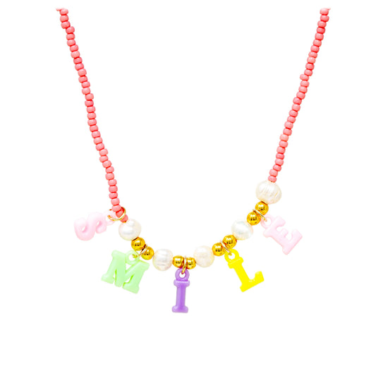 Pink Bead Necklace - Smile