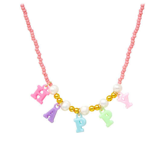 Pink Bead Necklace - Happy