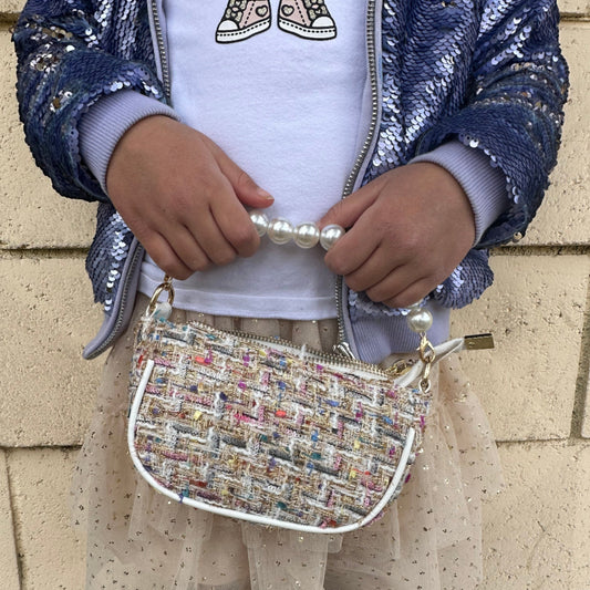Girl's Tweed Pearl Clutch Handbag