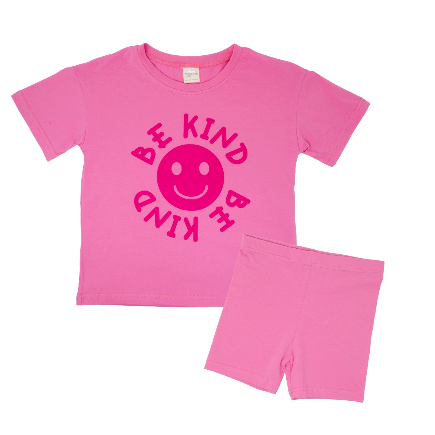 Happy Face Message T-Shirt and Short Set Kids | Hot Pink