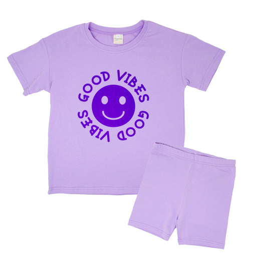 Happy Face Message T-Shirt and Short Set Kids | Purple
