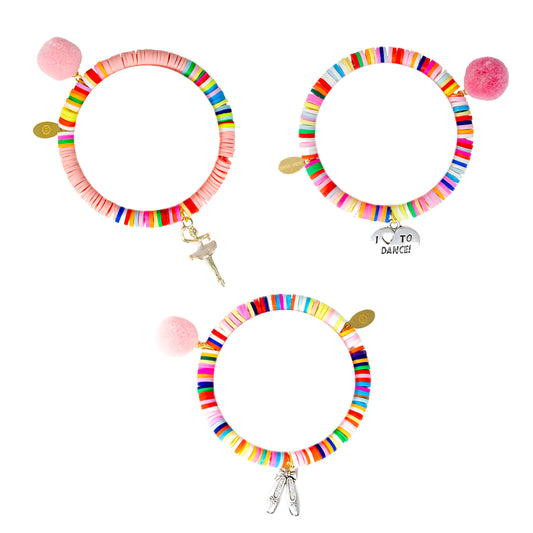 Rainbow Pom Pom Dance Bracelet Set