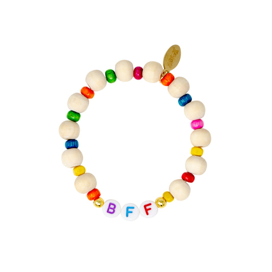"BFF" Wood Bead Bracelet - Rainbow