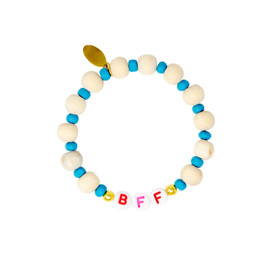 "BFF" Wood Bead Bracelet - Blue