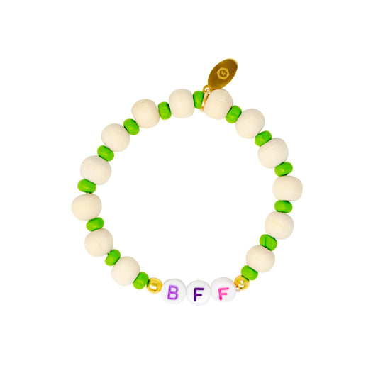 "BFF" Wood Bead Bracelet - Green