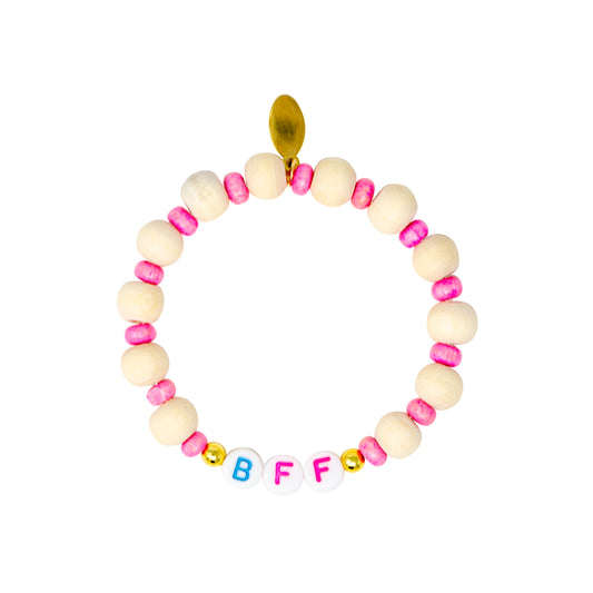 "BFF" Wood Bead Bracelet - Pink