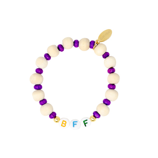 "BFF" Wood Bead Bracelet - Purple