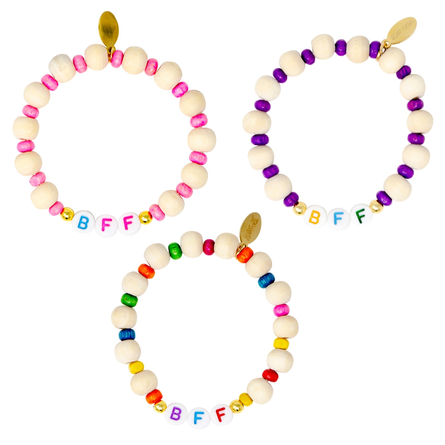 Girls "BFF" Wood Bead Bracelet Set