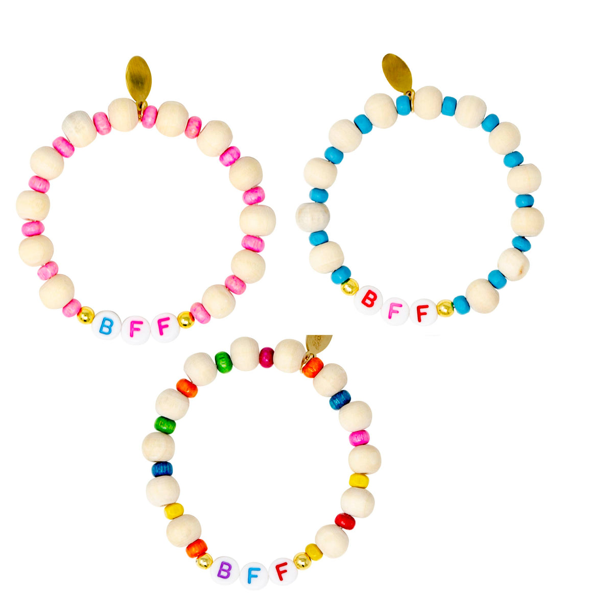 Girls "BFF" Wood Bead Bracelet Set