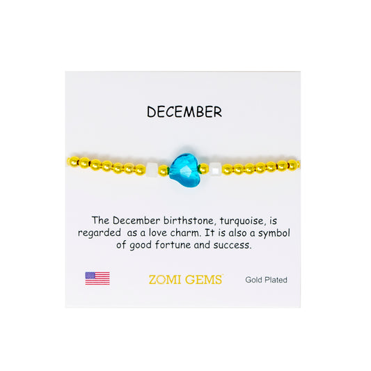 Stretchy Gold Bead Heart Birthstone Bracelets for Kids