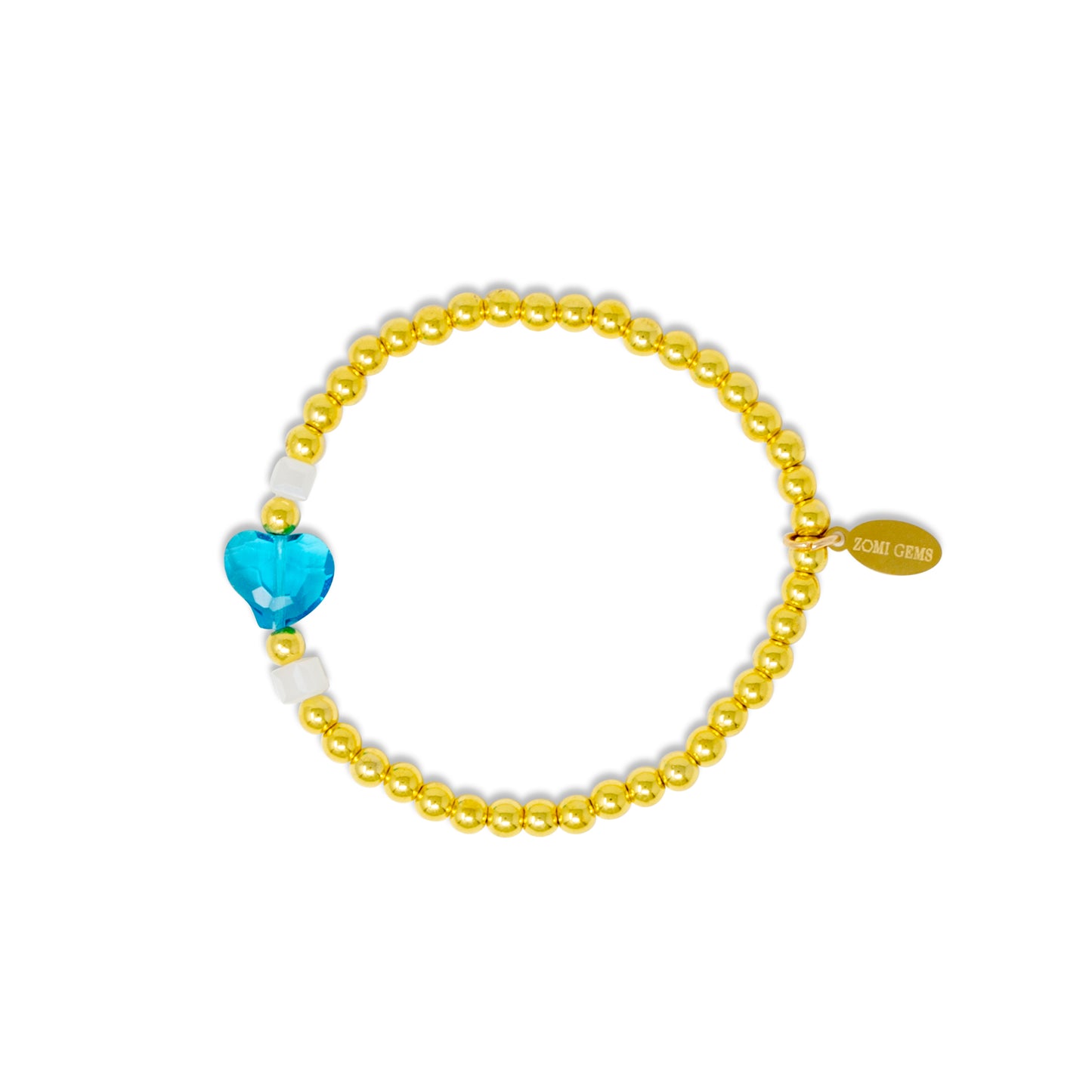 Stretchy Gold Bead Heart Birthstone Bracelets for Kids