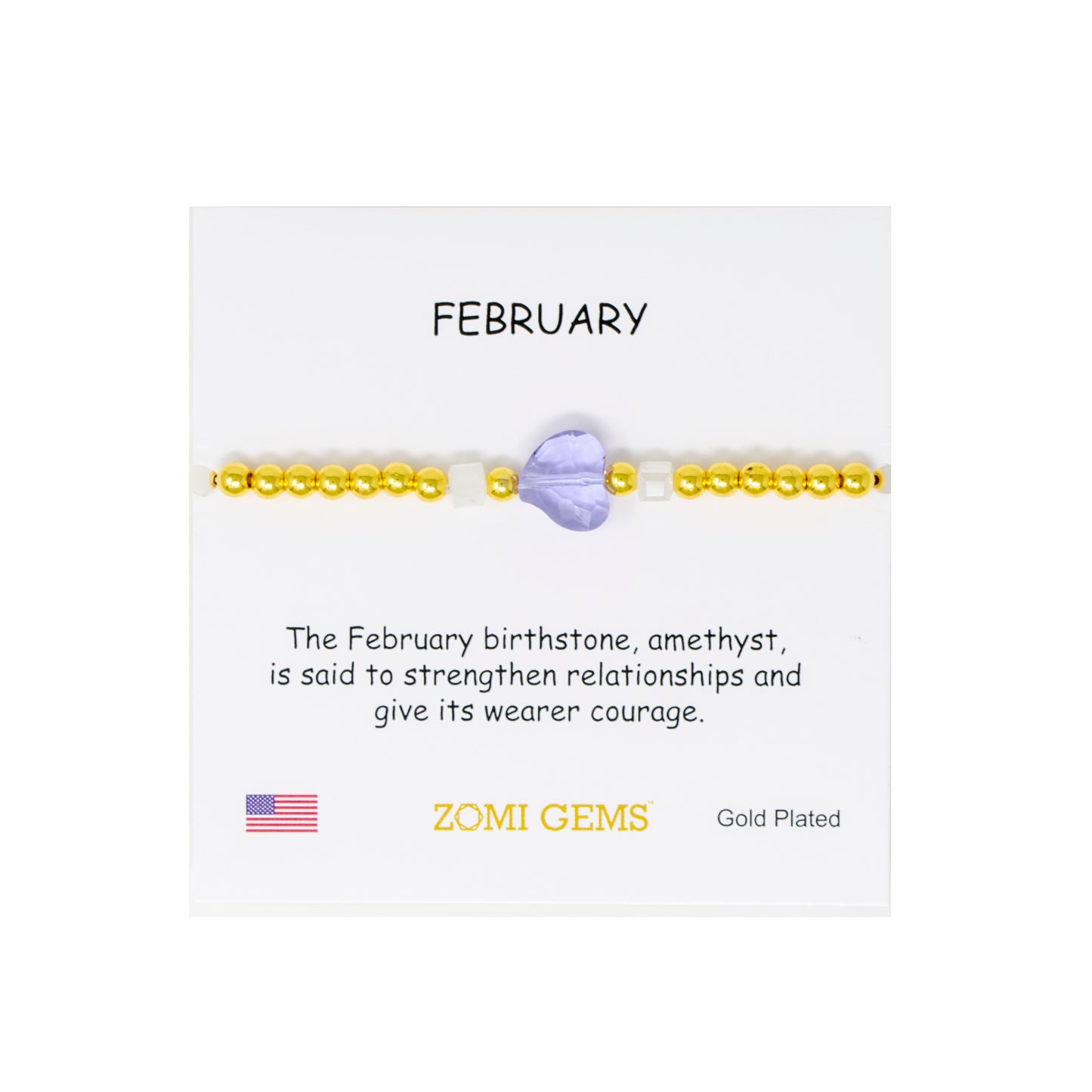 Stretchy Gold Bead Heart Birthstone Bracelets for Kids