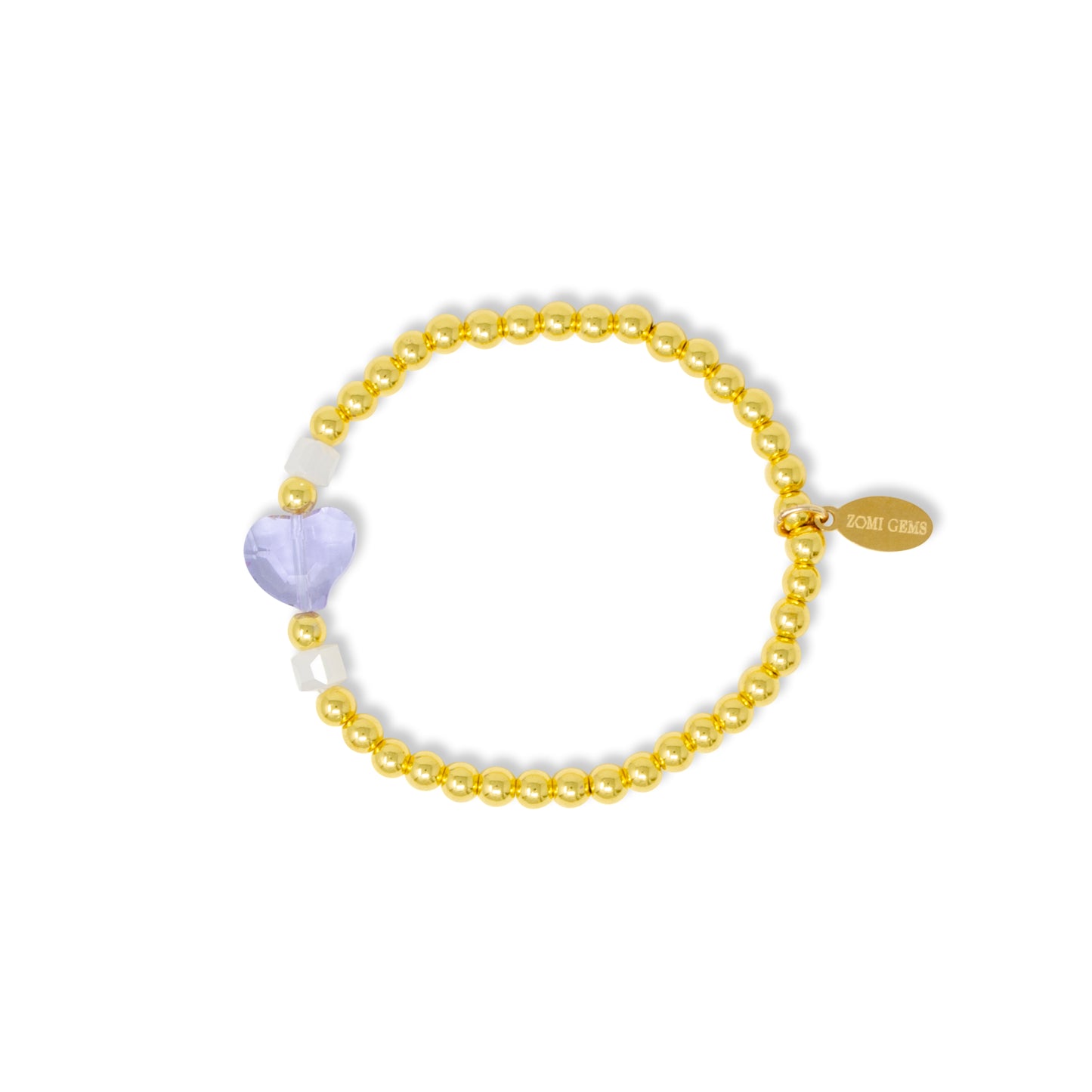 Stretchy Gold Bead Heart Birthstone Bracelets for Kids