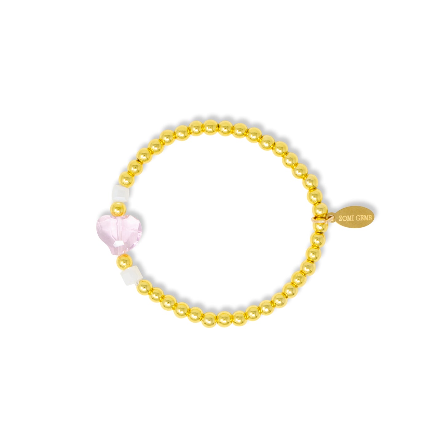 Stretchy Gold Bead Heart Birthstone Bracelets for Kids