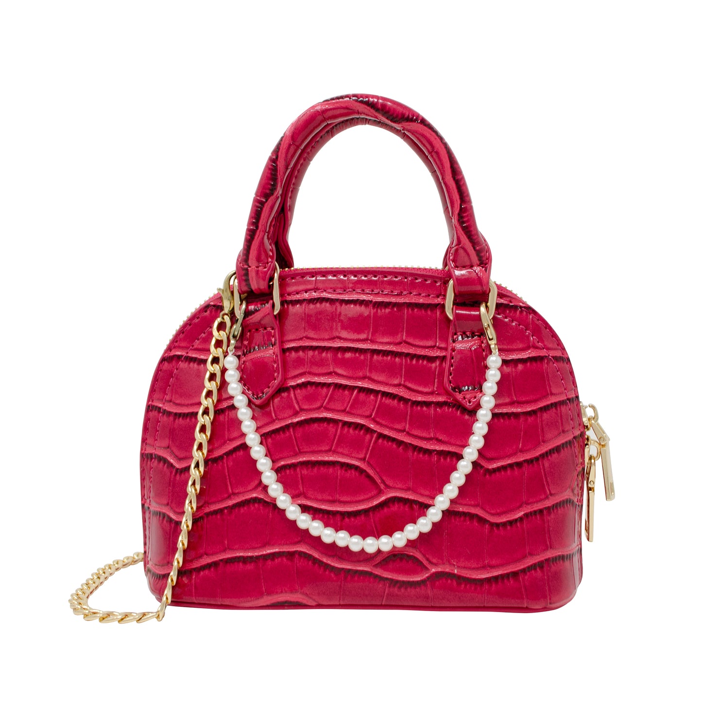 Patent Crocodile Moon Pearl Handbag