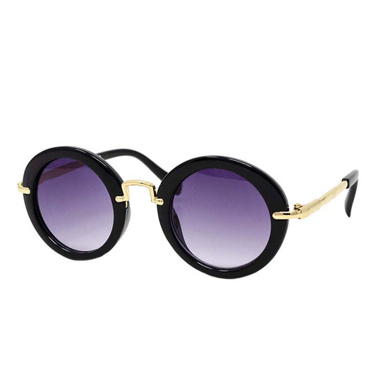 Black/Gold Round Retro Sunglasses