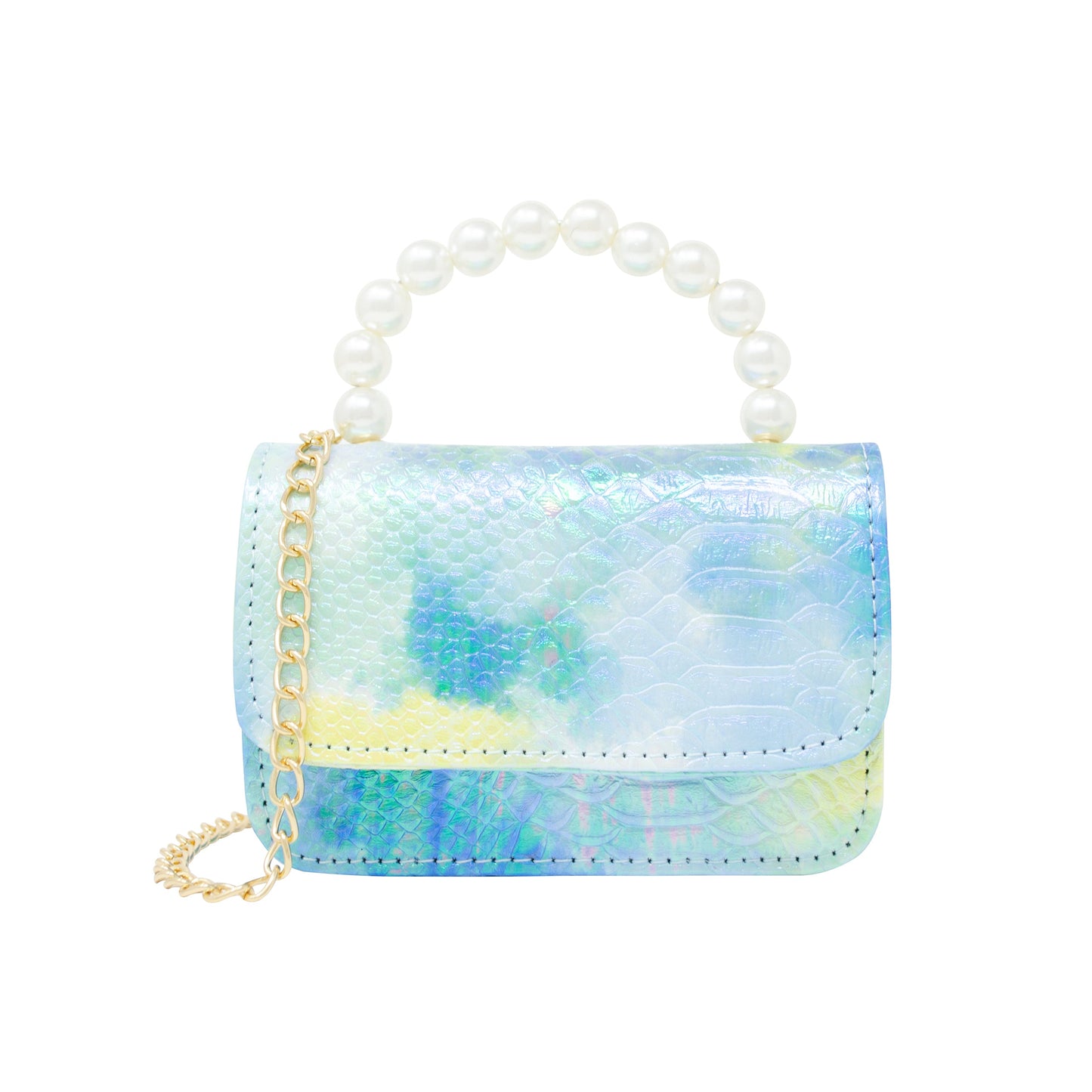 Girl's Tie Dye Crocodile Pearl Handle Handbag