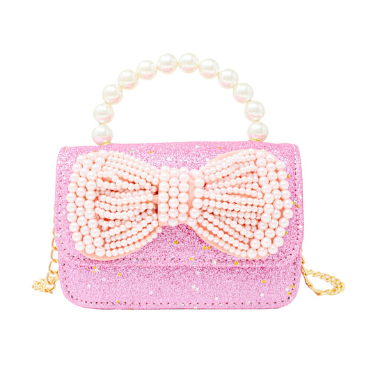 Pink Sparkle Bow Pearl Handle Bag