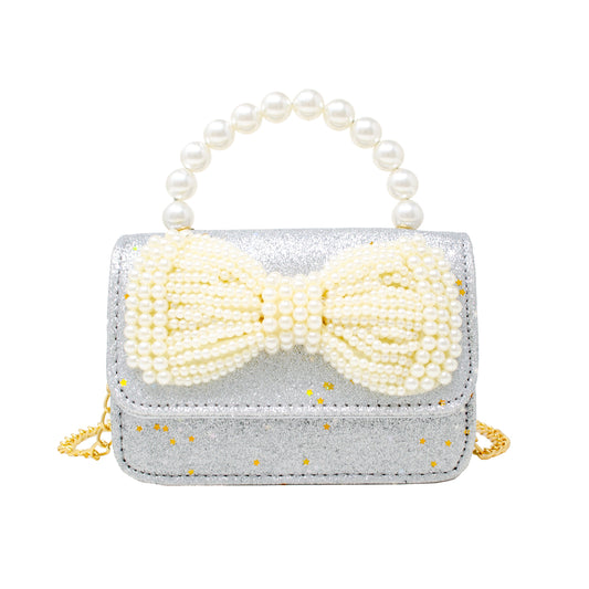 Silver Sparkle Bow Pearl Handle Bag