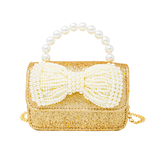 Gold Sparkle Bow Pearl Handle Bag