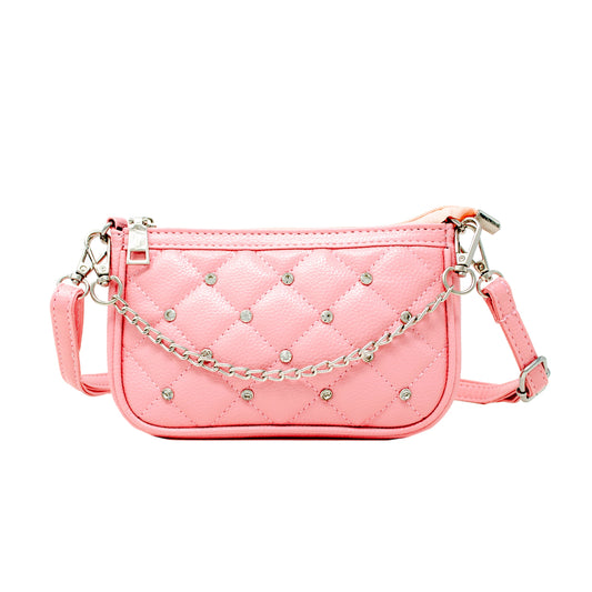 Girl's Quilted Leather Stud Clutch